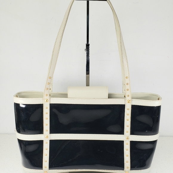 Maxx New York Black + White PVC and Leather Handbag with Gold Studs - Picture 12 of 12